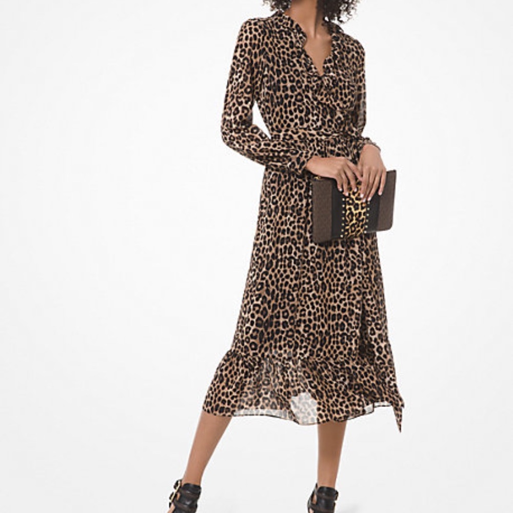 Michael Kors Leopard Georgette Wrap Dress